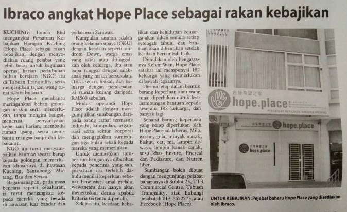 Hope Place, as Ibraco’s new charity partner